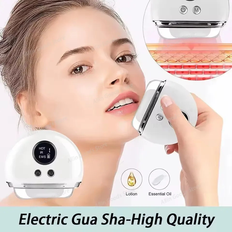 Microcurrent Face Massager Gua Sha - Heated EMS Microcurrent Gua Sha Massager,